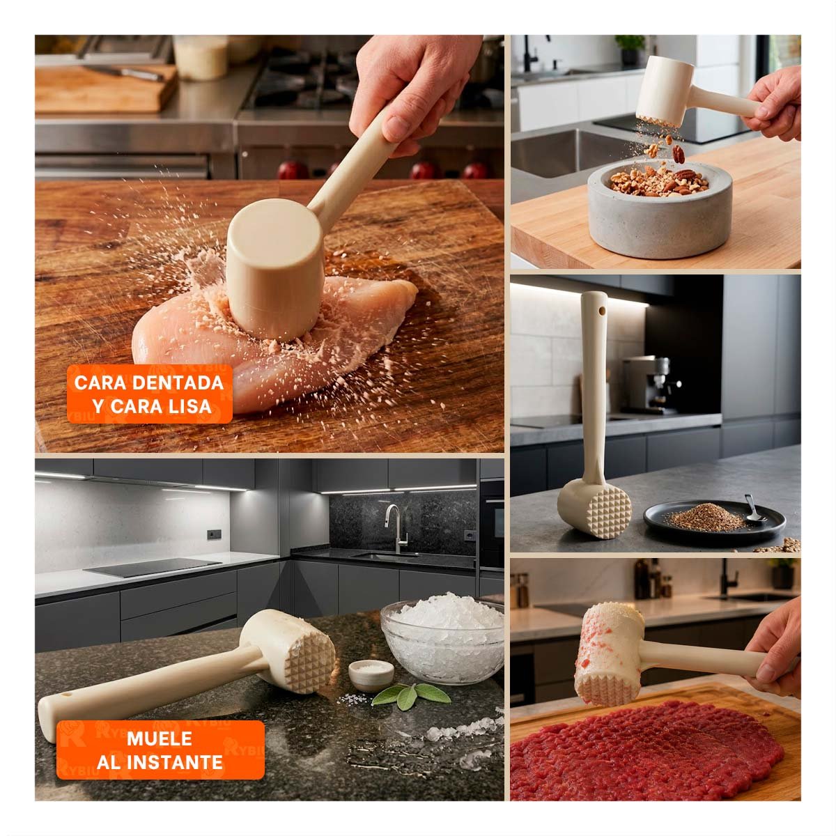 PACK2 MACHACADOR PARA COCINA CASERA COLOR CREMA Y USO FRECUENTE YPAPEL REGALO - 3