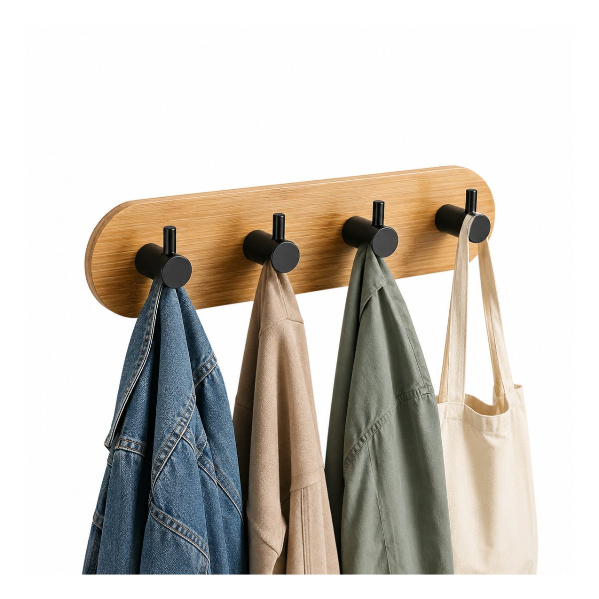 GANCHO PARA COCINA ADHESIVO DE PARED BAMBU NEGRO CON 4 GANCHOS 19X5CM Y REGALO STICKER - 3