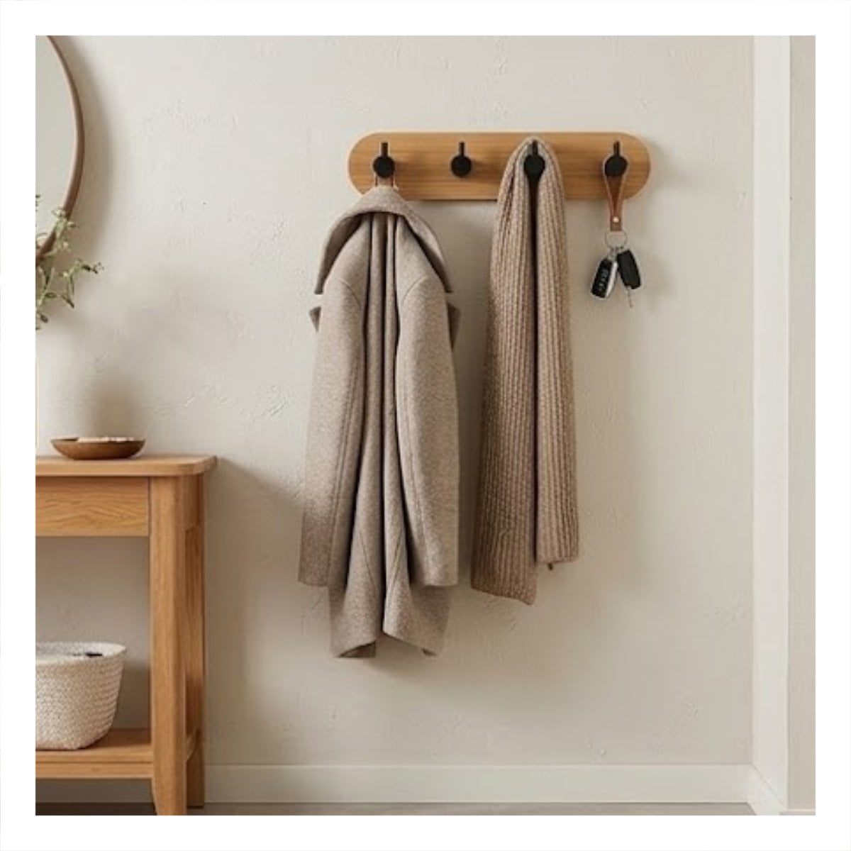 PERCHERO DE BAMBU NEGRO PARA PARED 19X5CM CON 4 GANCHOS ADHESIVO MULTIUSO Y STICKY - 3