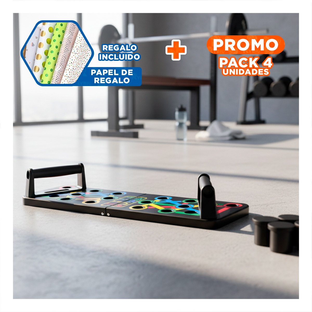 PACK4 BASE PUSH UP COLOR NEGRO PARA TRABAJO DEL TREN SUPERIOR EN EL HOGAR YPAPEL REGALO - 1