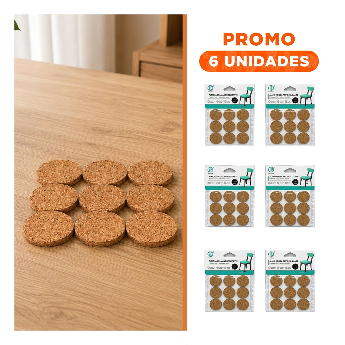 PACK6 PACK DISCOS REDONDOS PARA PATAS DE SILLAS ANTIDESLIZANTES MOSTAZA 2,8CM YREGALO STICKER - 1