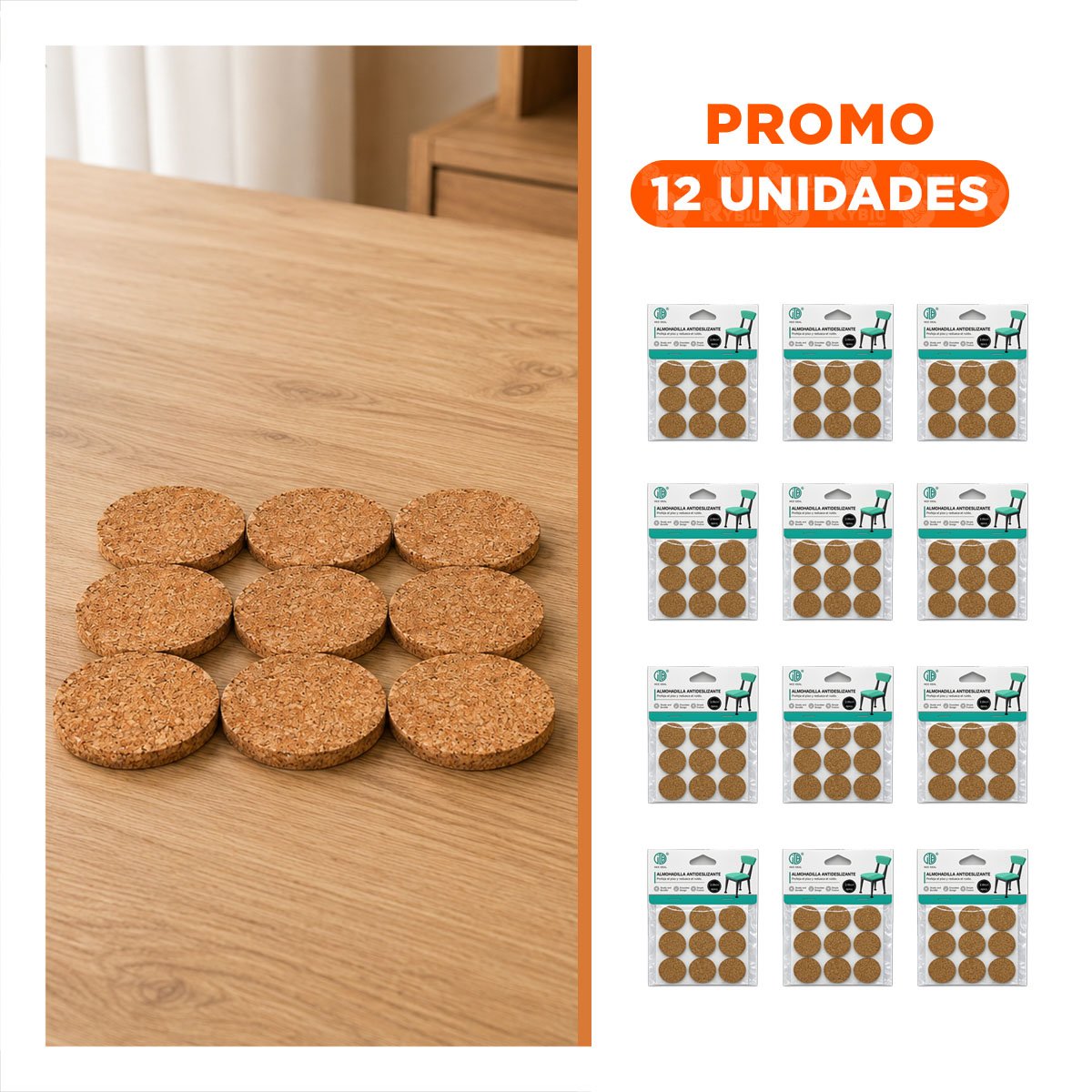PACK12 KIT ALMOHADILLAS ANTIDESLIZANTES PARA MUEBLES REDONDAS MOSTAZA 9 UNIDADES 2,8CM - 1