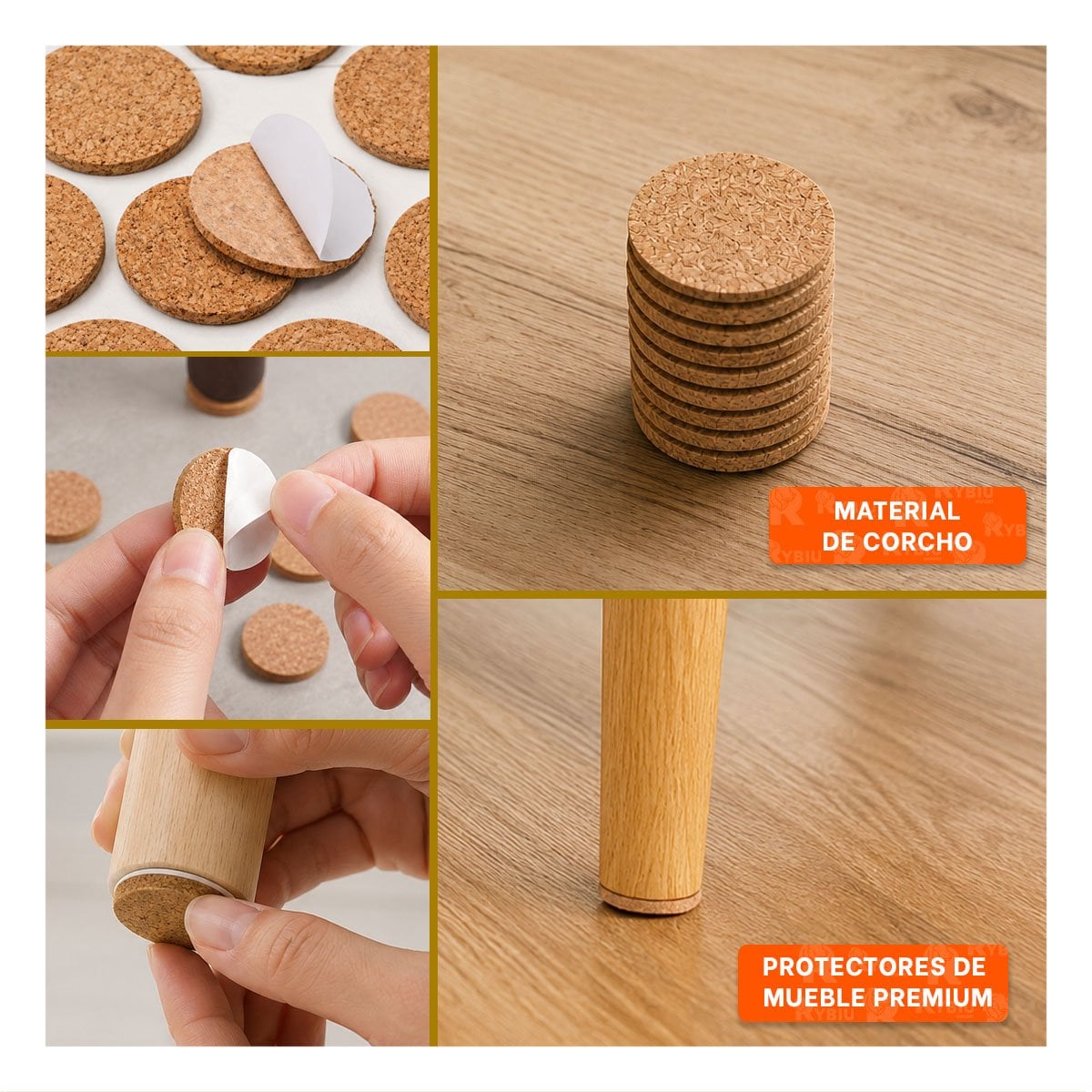 PACK4 KIT BASES PROTECTORAS PARA PATAS DE MUEBLES MOSTAZA ANTIDESLIZANTES 2,8CM YREGALO STICKER - 2