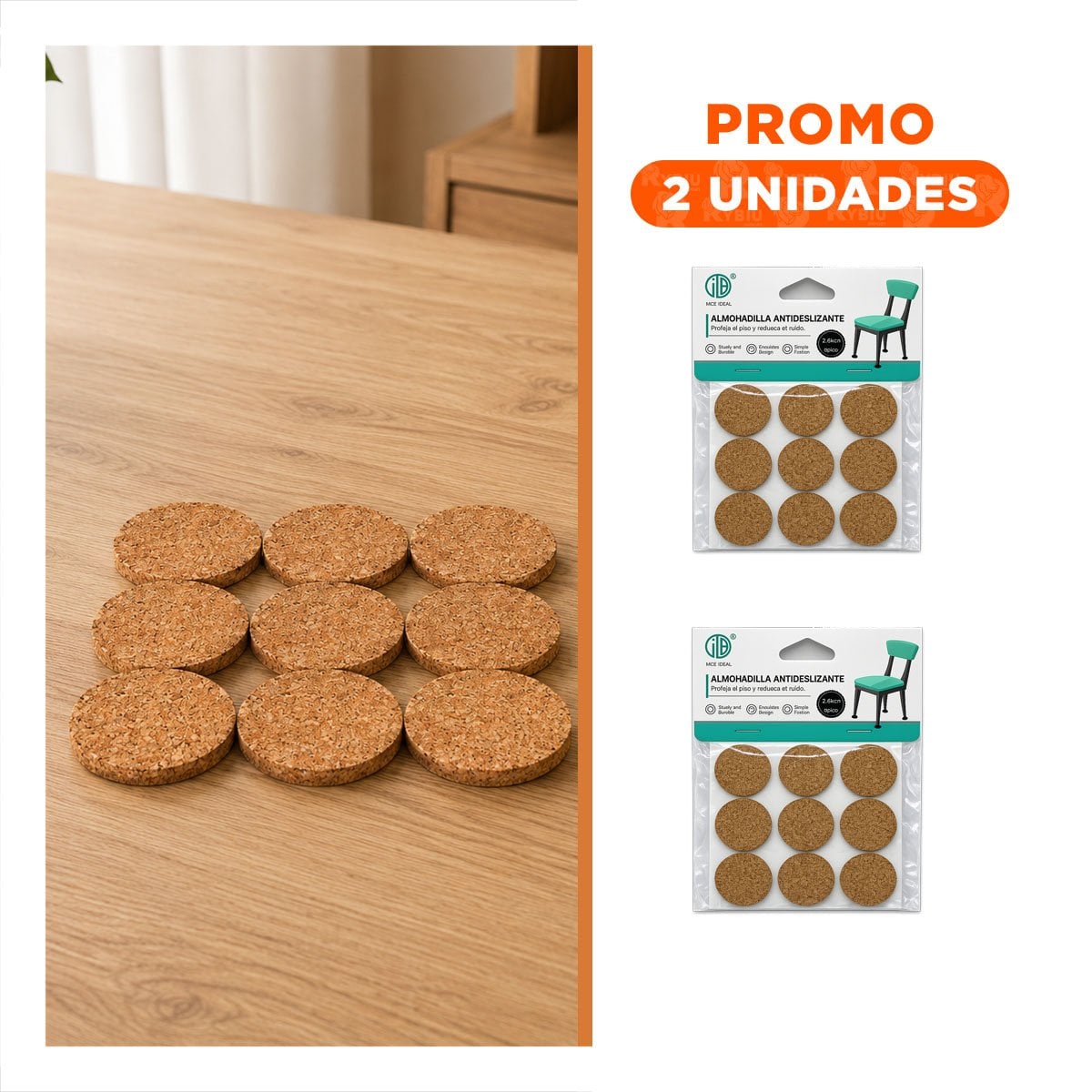 PACK2 JUEGO 9 DISCOS ANTIDESLIZANTES MOSTAZA REDONDOS PARA MUEBLES 2,8CM YREGALO STICKER - 1
