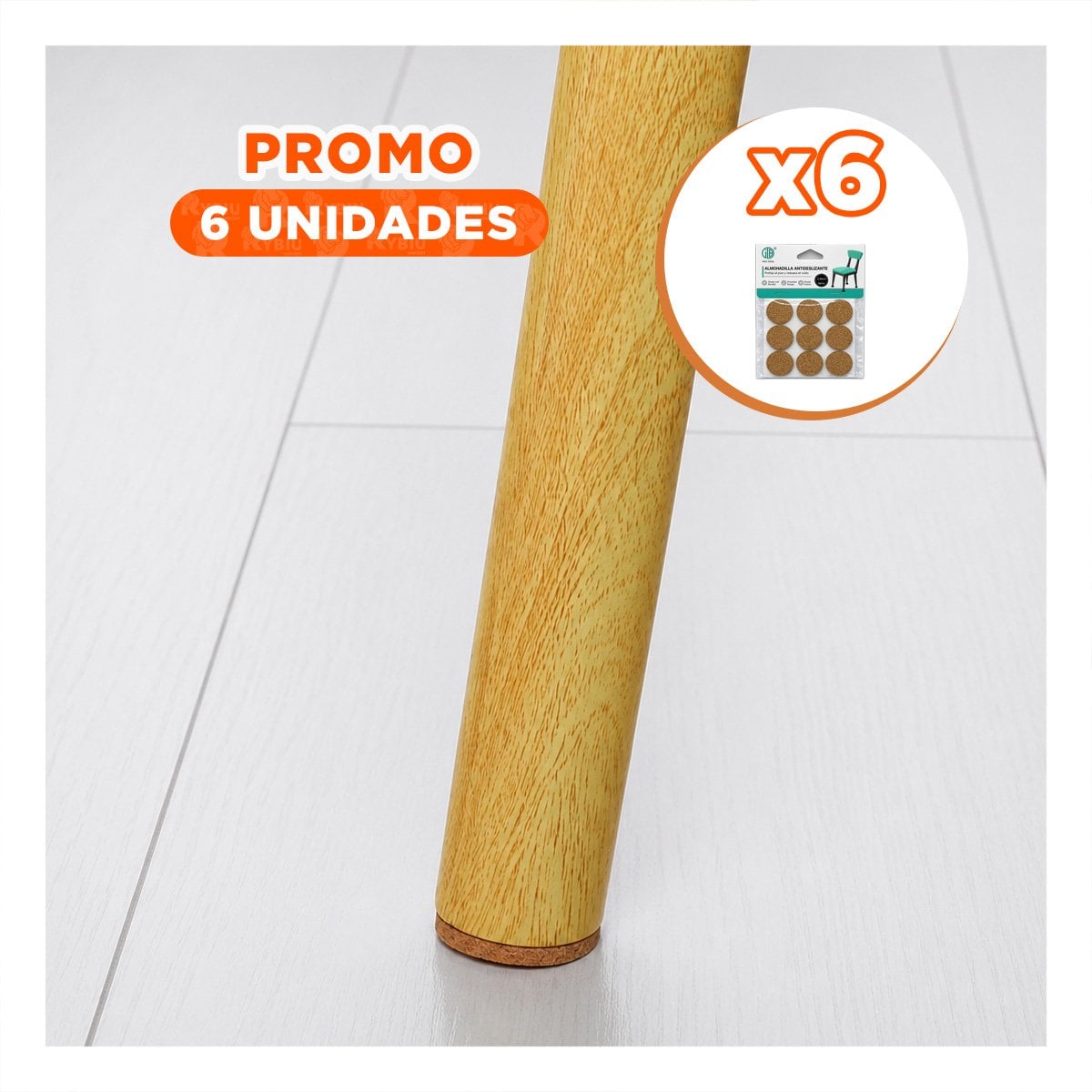 PACK6 JUEGO PROTECTORES REDONDOS PARA SILLAS MOSTAZA ANTIDESLIZANTES 9 PIEZAS 2,8CM - 1