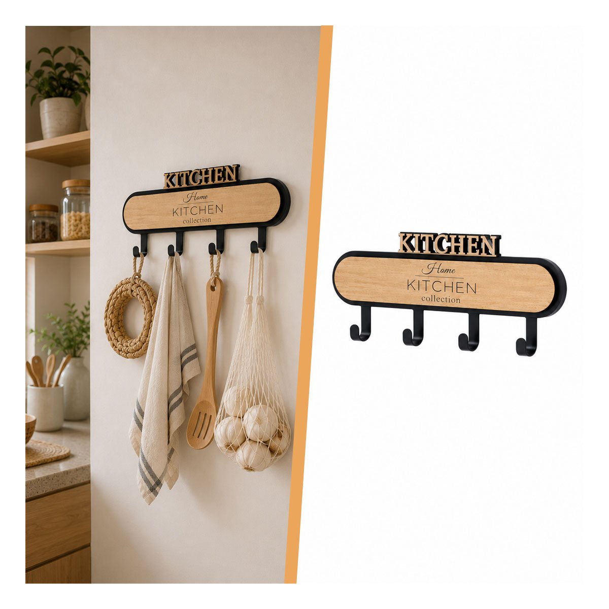 PERCHERO KITCHEN NEGRO Y BEIGE CON 4 GANCHOS 39X13,5CM PARA EL HOGAR - 3