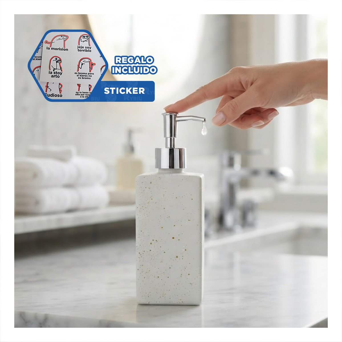 DOSIFICADOR PARA DETERGENTE LIQUIDO RECTANGULAR COLOR BLANCO 20,5X5,8 CM Y REGALO STICKER - 1