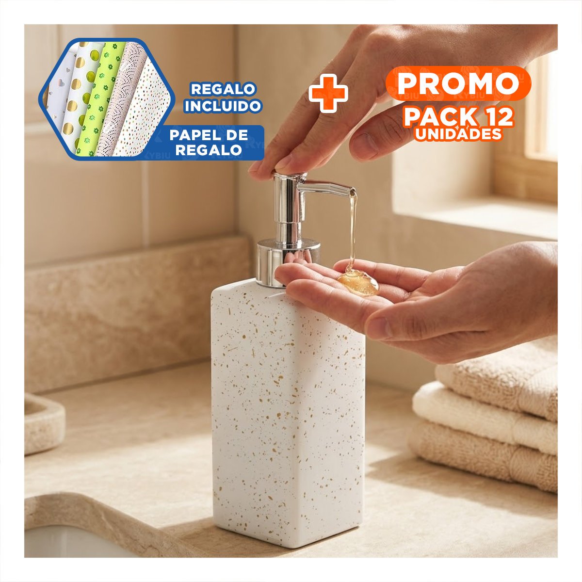PACK12 DOSIFICADOR PARA JABON DE MANOS RECTANGULAR COLOR BLANCO 20,5X5,8 CM YPAPEL REGALO - 1