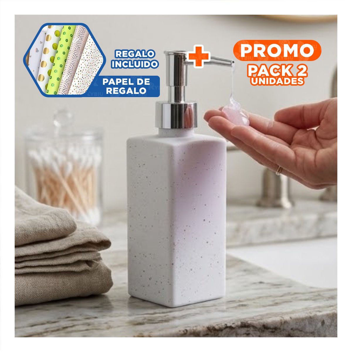 PACK2 DOSIFICADOR PARA GEL ANTIBACTERIAL RECTANGULAR COLOR BLANCO 20,5X5,8 CM YPAPEL REGALO - 1