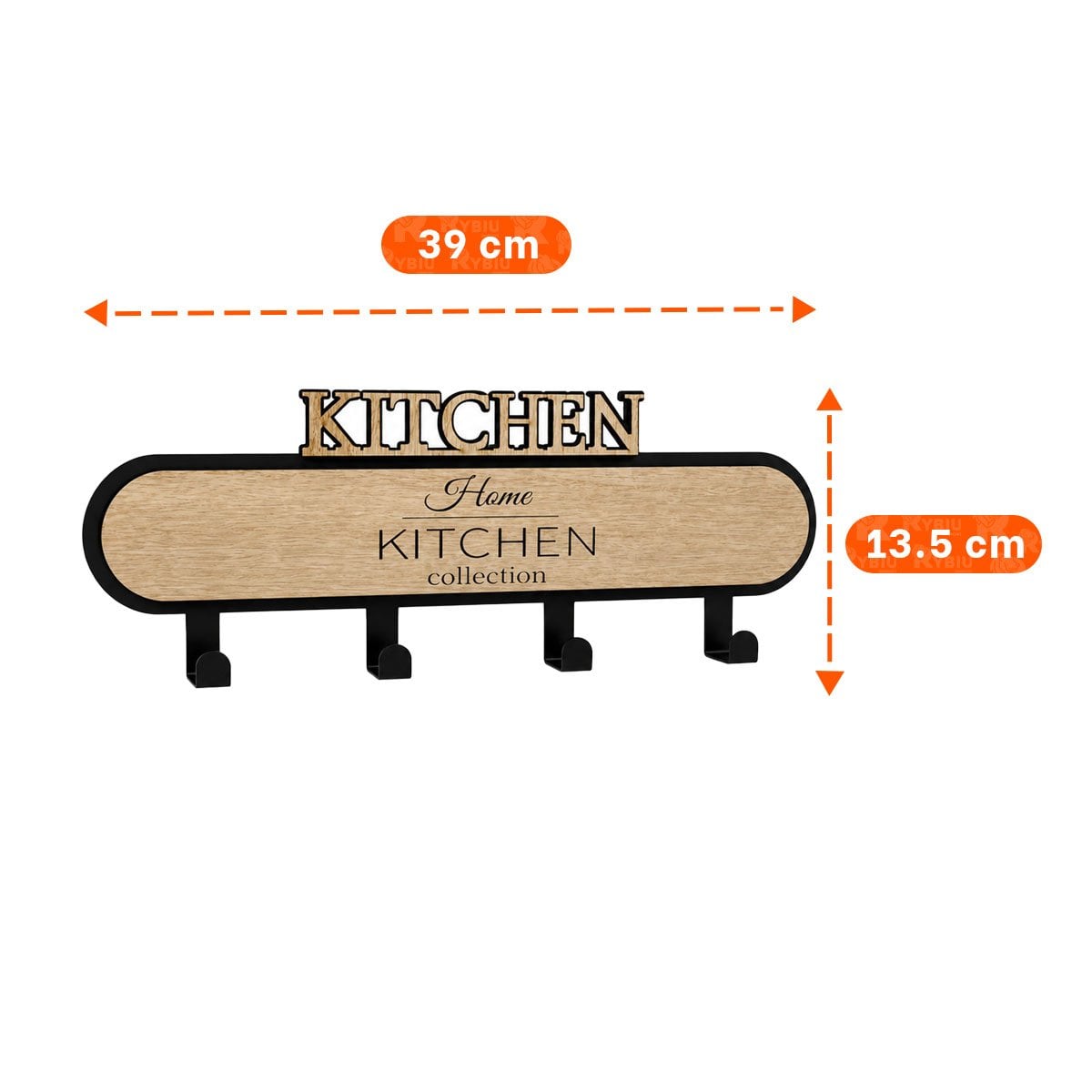 GANCHO KITCHEN NEGRO Y BEIGE 39X13,5CM CON 4 GANCHOS PARA COCINA Y REGALO STICKER - 4