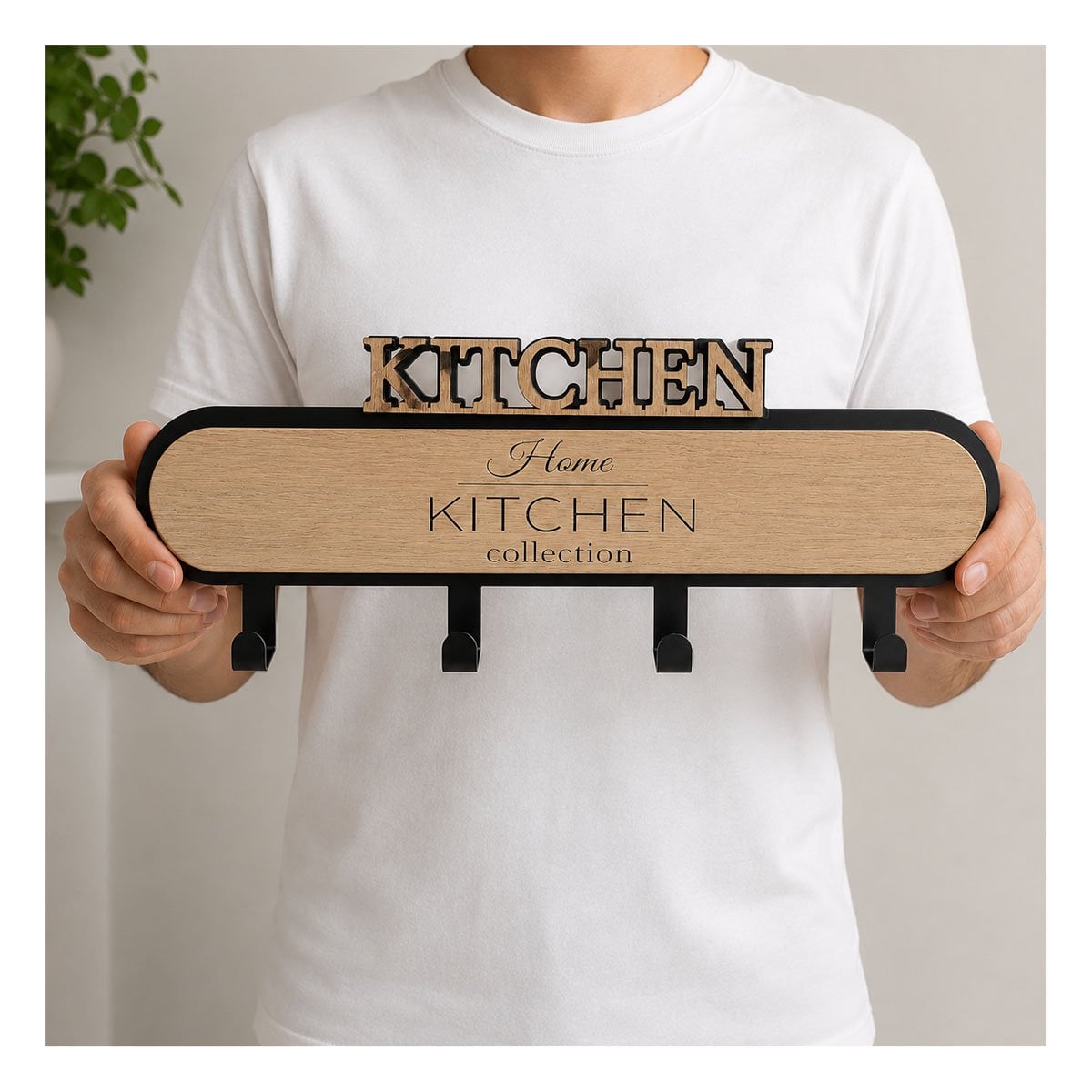 PACK2 GANCHO 39X13,5CM CON 4 GANCHOS KITCHEN NEGRO Y BEIGE PARA LLAVES YPAPEL REGALO - 2