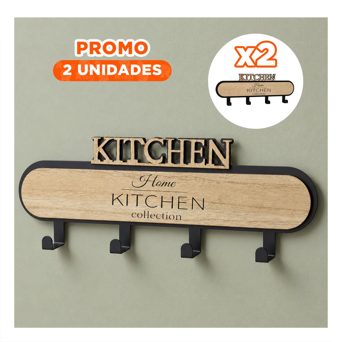 PACK2 PERCHERO CON 4 GANCHOS PARA PARED KITCHEN NEGRO Y BEIGE ORGANIZADOR YREGALO STICKER - 1