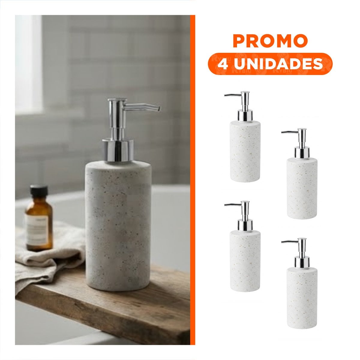 PACK4 DISPENSADOR MULTIUSO CILINDRO BLANCO CON ACABADO DORADO 20X6,8CM YREGALO STICKER - 1