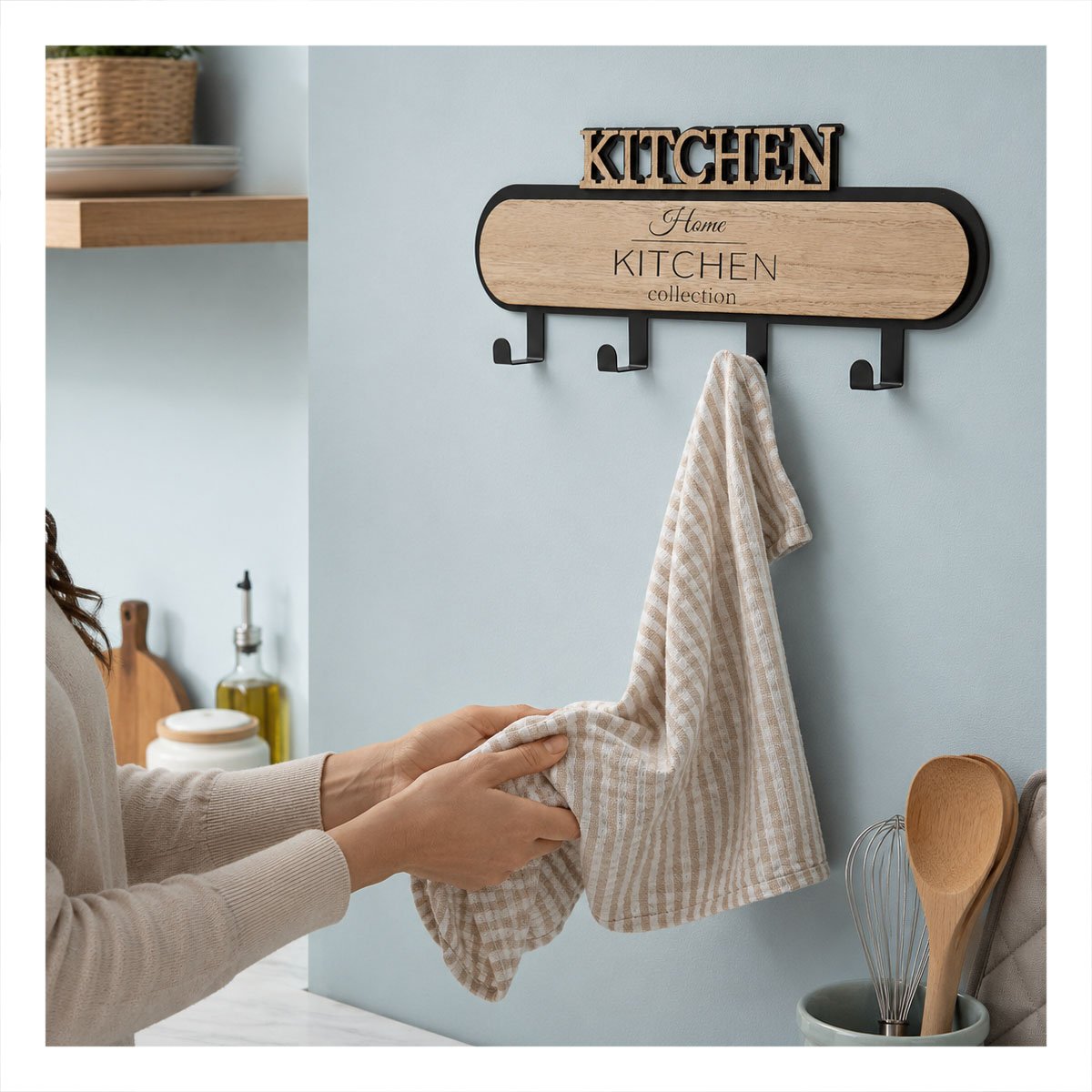 PACK6 PERCHERO KITCHEN NEGRO Y BEIGE 39X13,5CM CON 4 GANCHOS PARA PARED MODERNO - 5