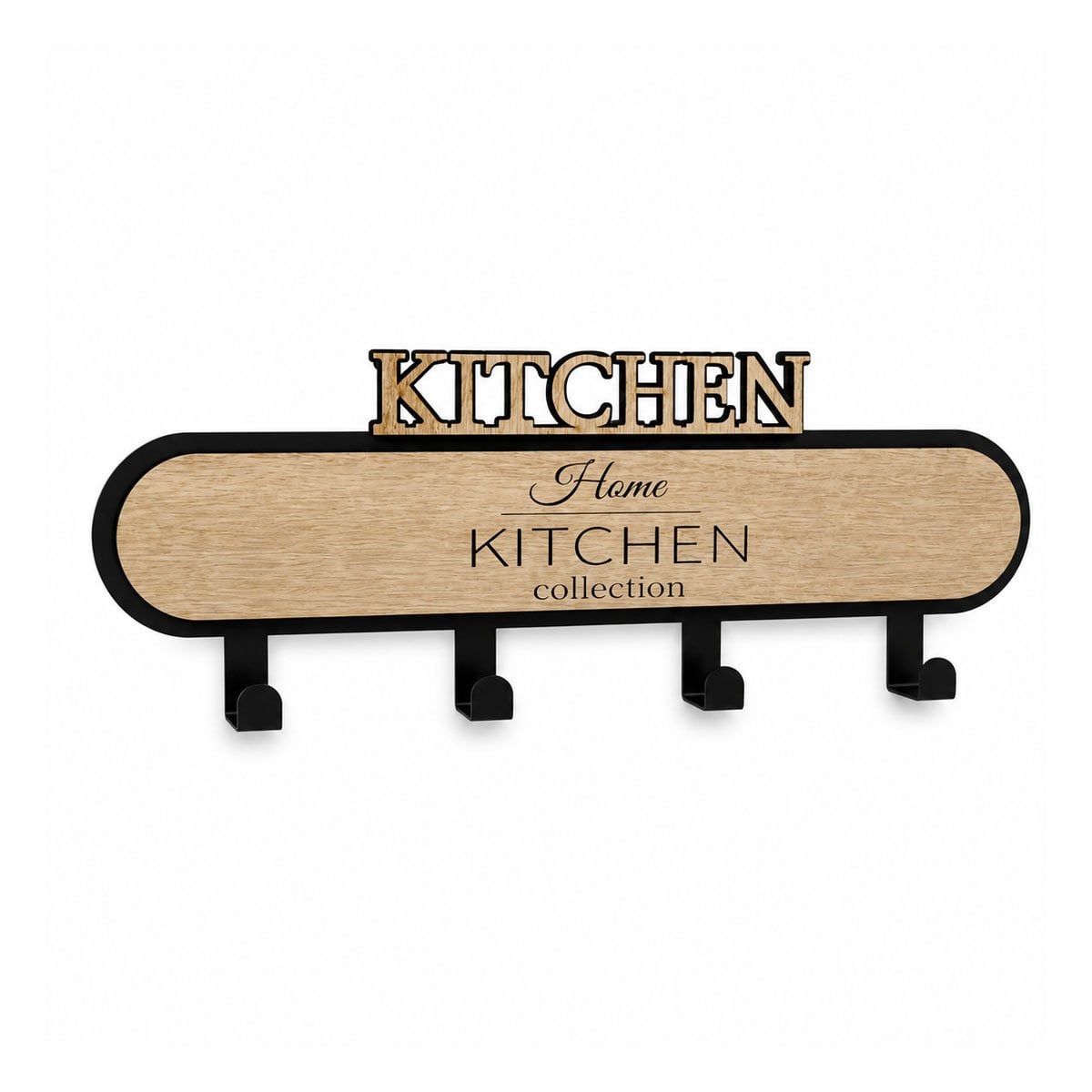 COLGADOR KITCHEN NEGRO Y BEIGE PARA PARED CON 4 GANCHOS 39X13,5CM MULTIUSO Y PAPEL REGALO - 1