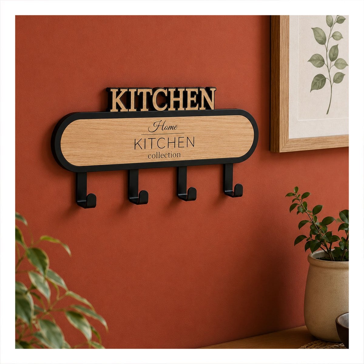 PACK4 GANCHO KITCHEN NEGRO Y BEIGE PARA PARED CON 4 GANCHOS 39X13,5CM MULTIUSO YPAPEL REGALO - 2
