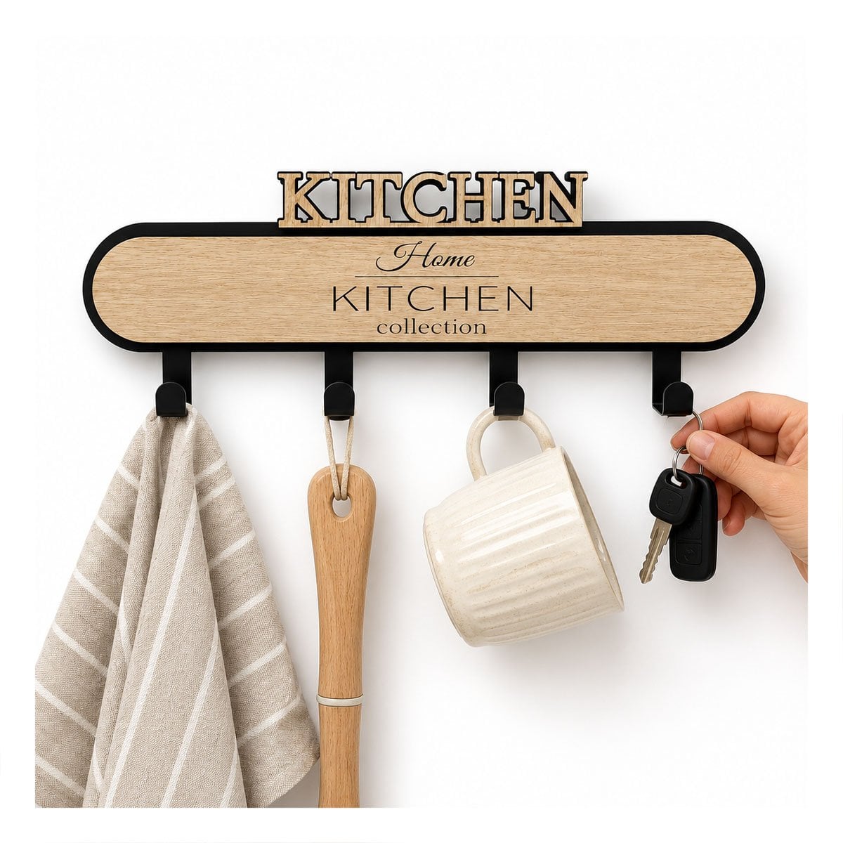 PACK6 GANCHO CON 4 GANCHOS KITCHEN NEGRO Y BEIGE 39X13,5CM PARA ACCESORIOS YREGALO STICKER - 2