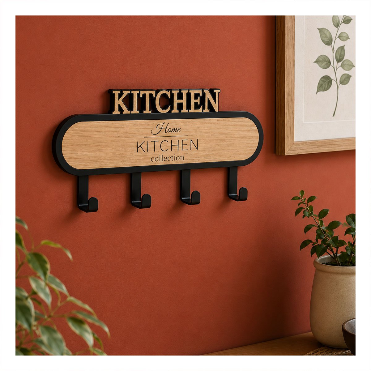 PACK6 GANCHO CON 4 GANCHOS KITCHEN NEGRO Y BEIGE 39X13,5CM PARA ACCESORIOS YREGALO STICKER - 5