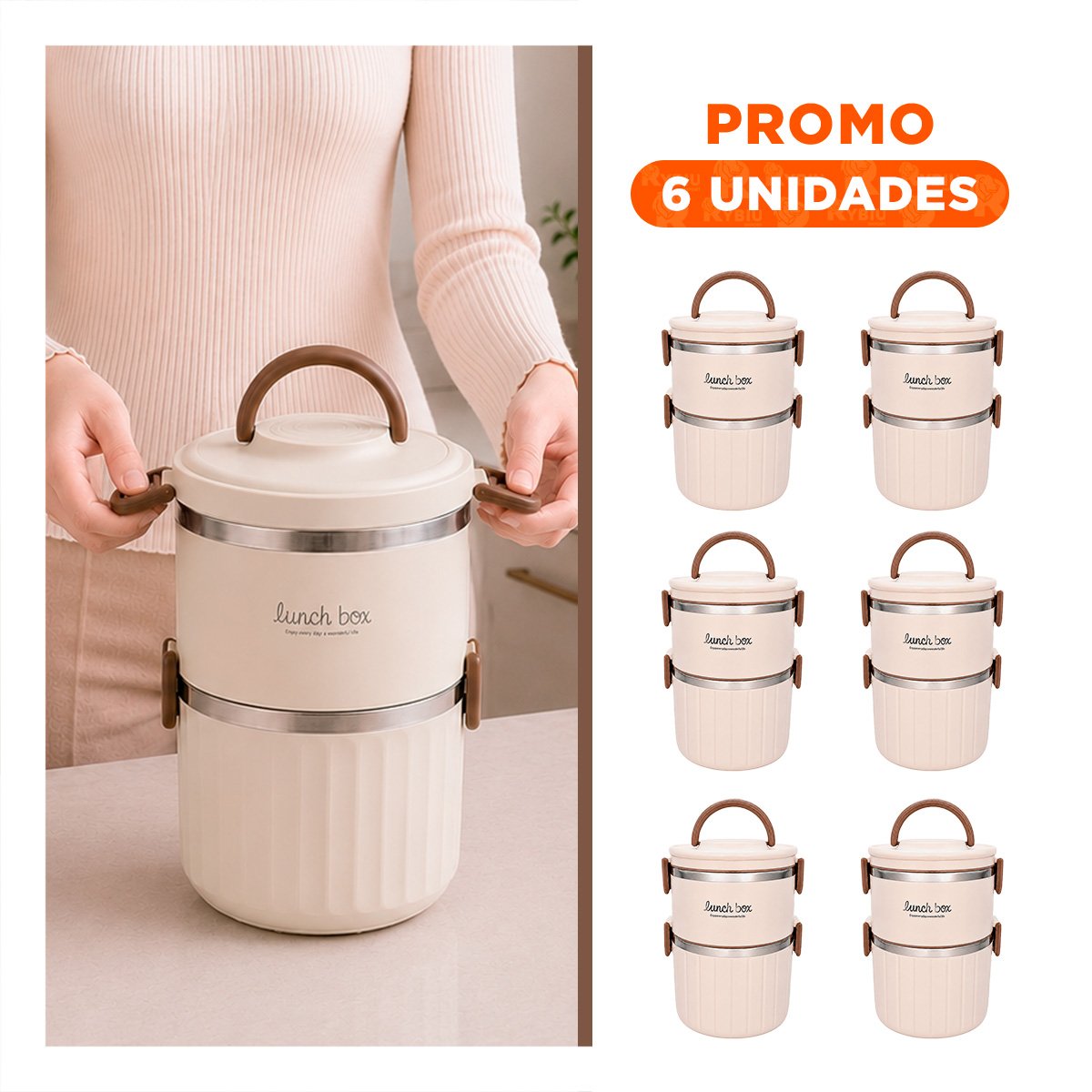 PACK6 RECIPIENTE PARA ORGANIZAR ALIMENTOS 1800 ML TERMO CIRCULAR DUO BEIGE - 1