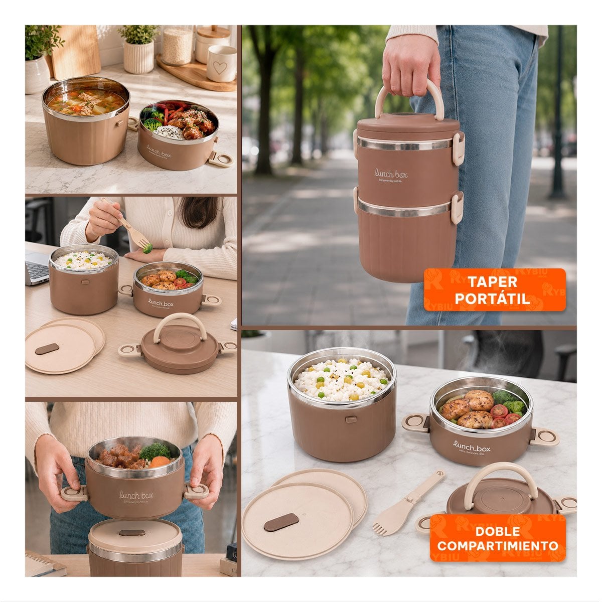 PACK2 ENVASE PARA COCINA 1800 ML TERMO CIRCULAR DUO CON TAPA YPAPEL REGALO - 3