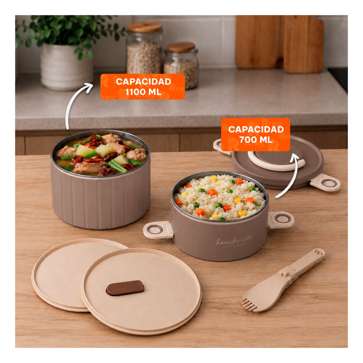 RECIPIENTE PARA COMIDAS CASERAS 1800 ML TERMO CIRCULAR DUO Y PAPEL REGALO - 3