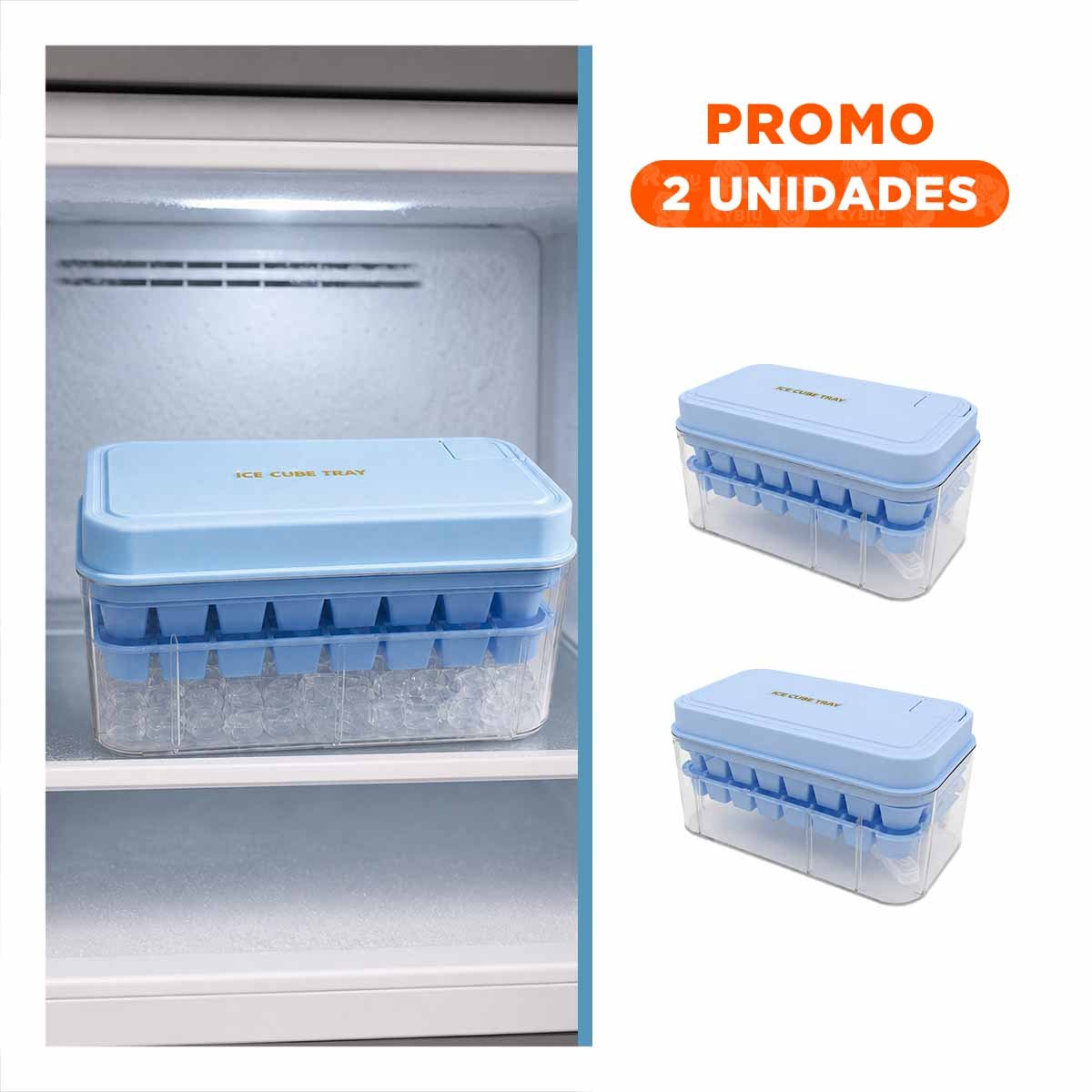 PACK2 CUBETERA CELESTE PARA CONGELAR HIELO CON MOLDE DE CUBOS - 1