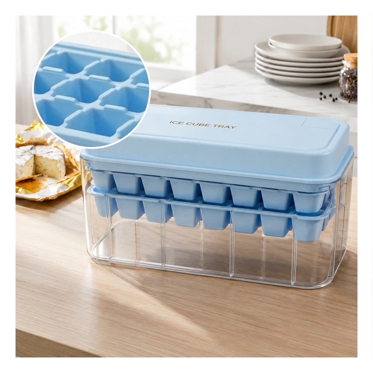 PACK6 BANDEJA DE CUBOS CELESTE CON MOLDE PARA HIELO DOBLE YPAPEL REGALO - 2