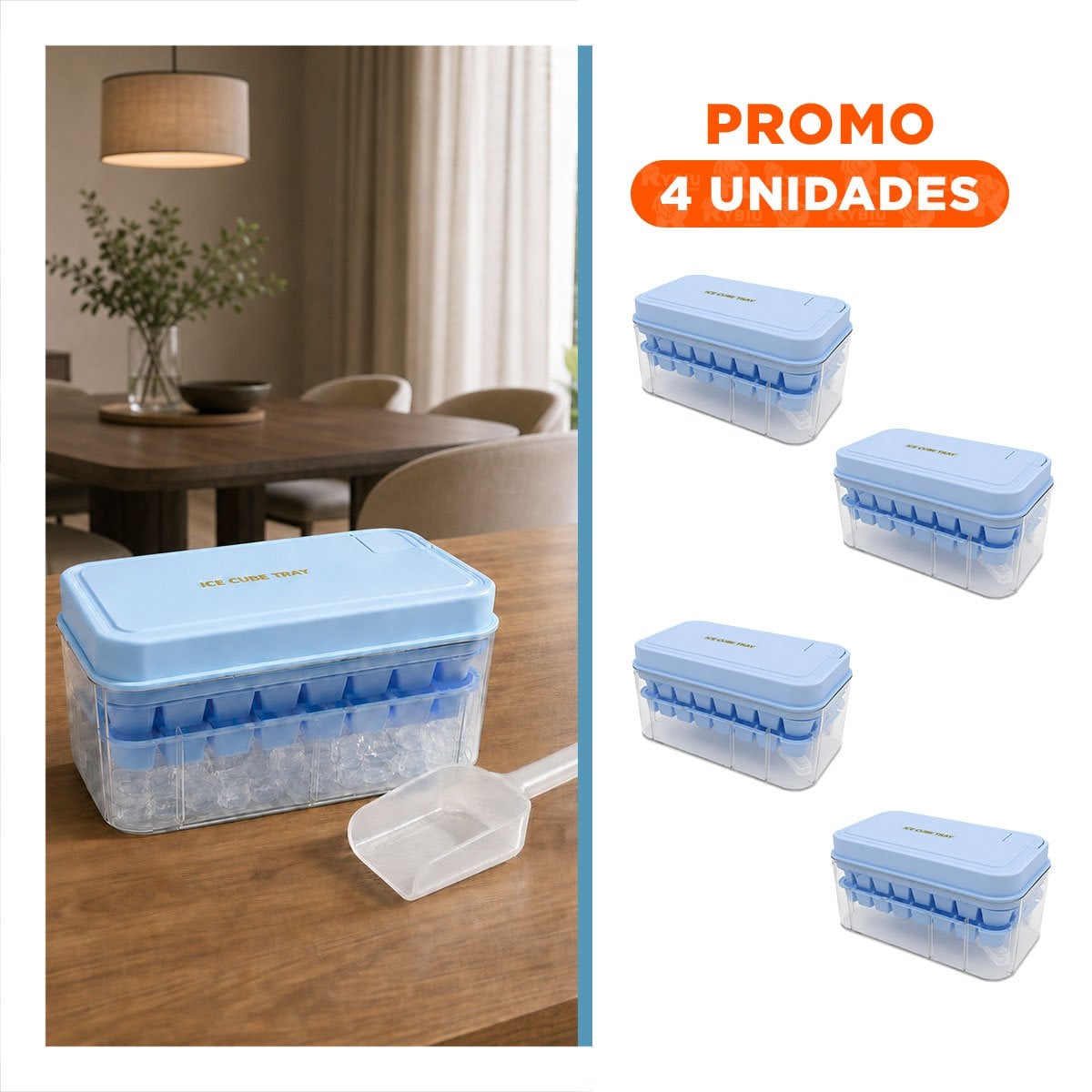 PACK4 HIELERA CELESTE PARA CONGELAR CUBOS CON MOLDE DE HIELO YREGALO STICKER - 1