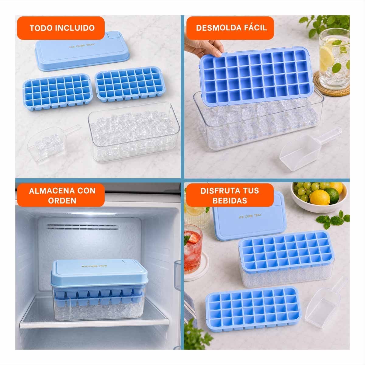 PACK4 HIELERA CELESTE PARA CONGELAR CUBOS CON MOLDE DE HIELO YREGALO STICKER - 2