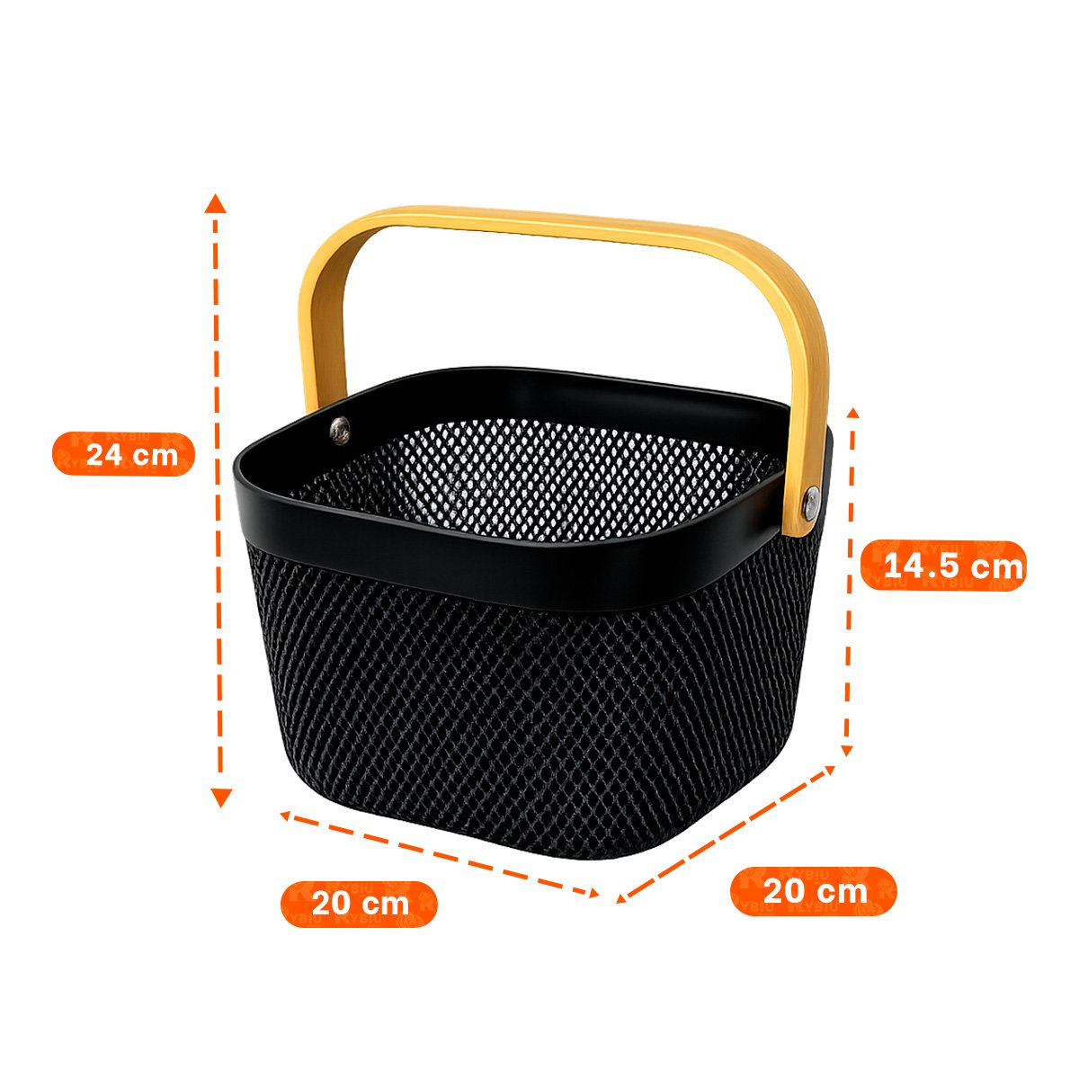 PACK6 CANASTA MALLA PLASTICO CUADRADA CON ASA DE MADERA 20X20X14,5CM NEGRO YPAPEL REGALO - 4