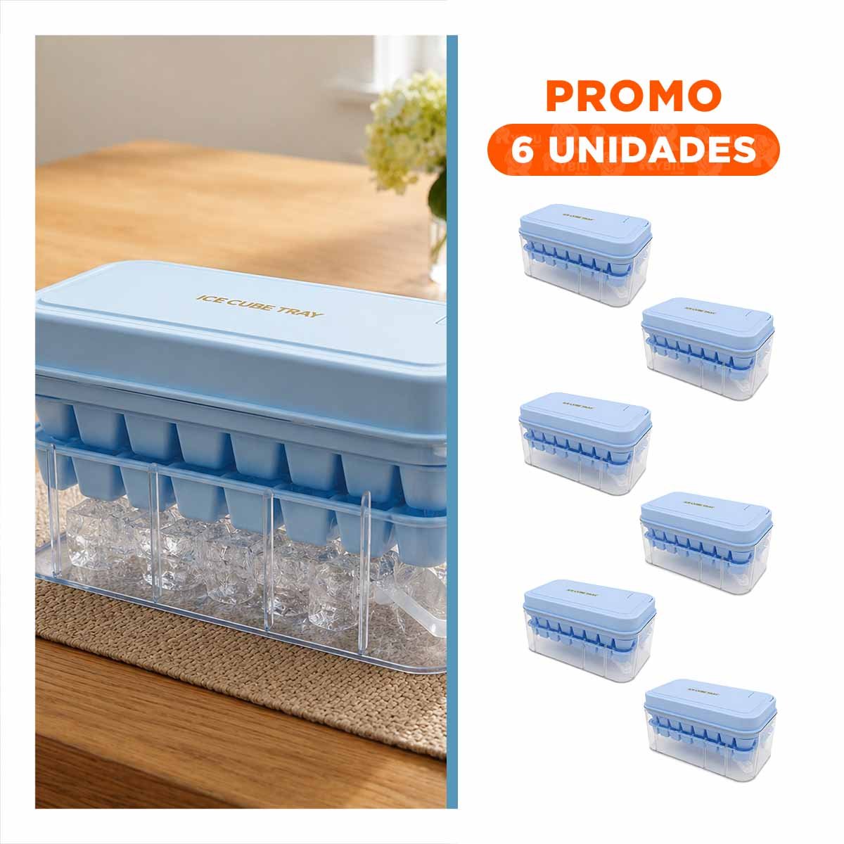 PACK6 MOLDE DE CUBOS CELESTE PARA PREPARAR HIELO EN 2 BANDEJAS - 1
