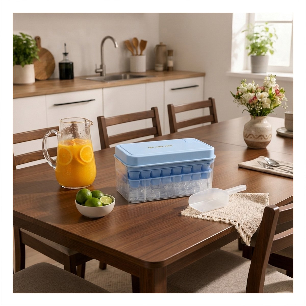 PACK2 HIELERA DE HIELO CELESTE CON BANDEJAS DOBLES PARA CUBOS YPAPEL REGALO - 5