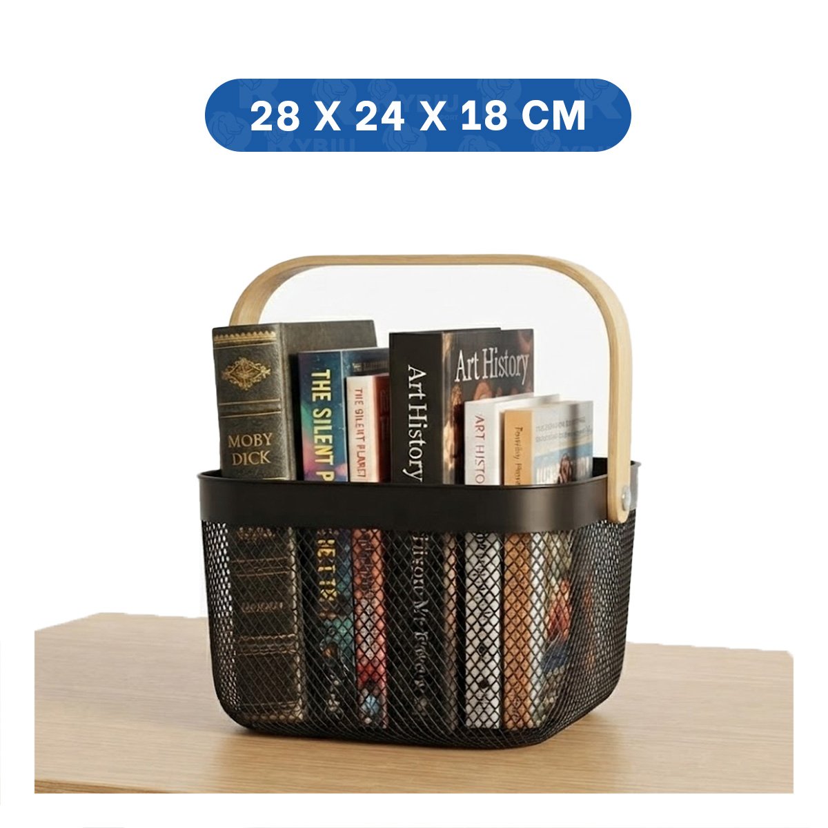 PACK4 CANASTILLA PARA ACCESORIOS CON ASA DE MADERA MALLA PLASTICO NEGRO YPAPEL REGALO - 4