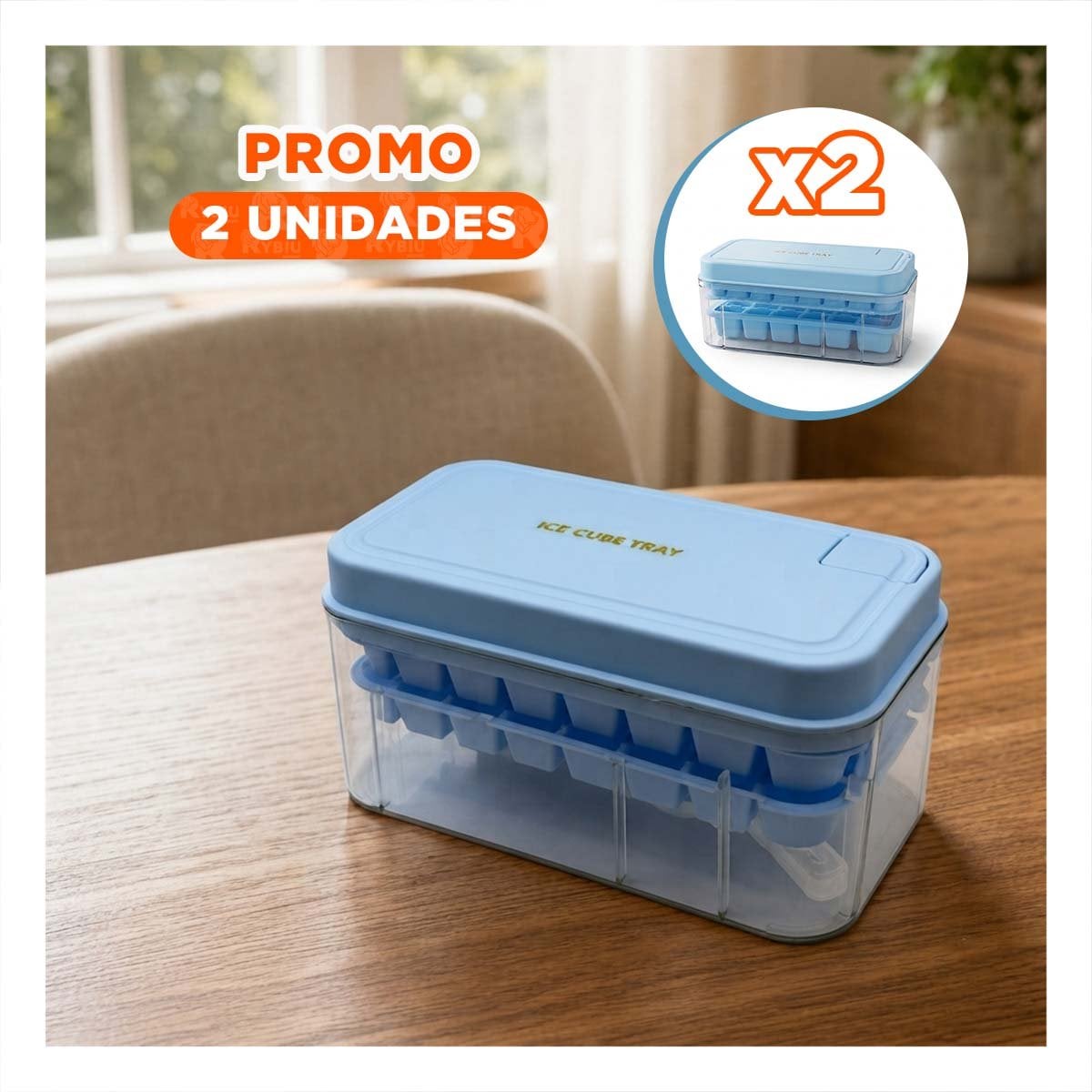 PACK2 MOLDE CON DISEÑO PARA CUBOS DE HIELO CELESTE EN 2 BANDEJAS YREGALO STICKER - 1