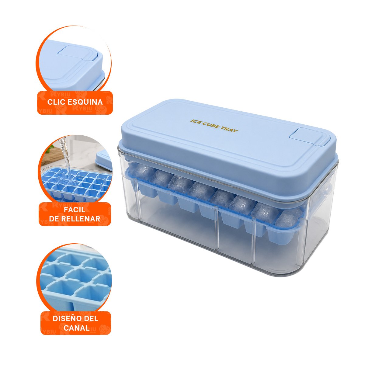 BANDEJA CELESTE PARA HIELO CON MOLDE DE CUBOS EN 2 BANDEJAS - 3