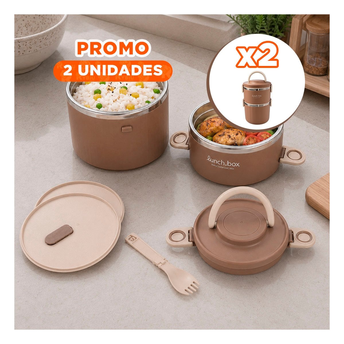 PACK2 TAPER PARA USO DIARIO 1800 ML TERMO CIRCULAR DUO MARRON YREGALO STICKER - 1