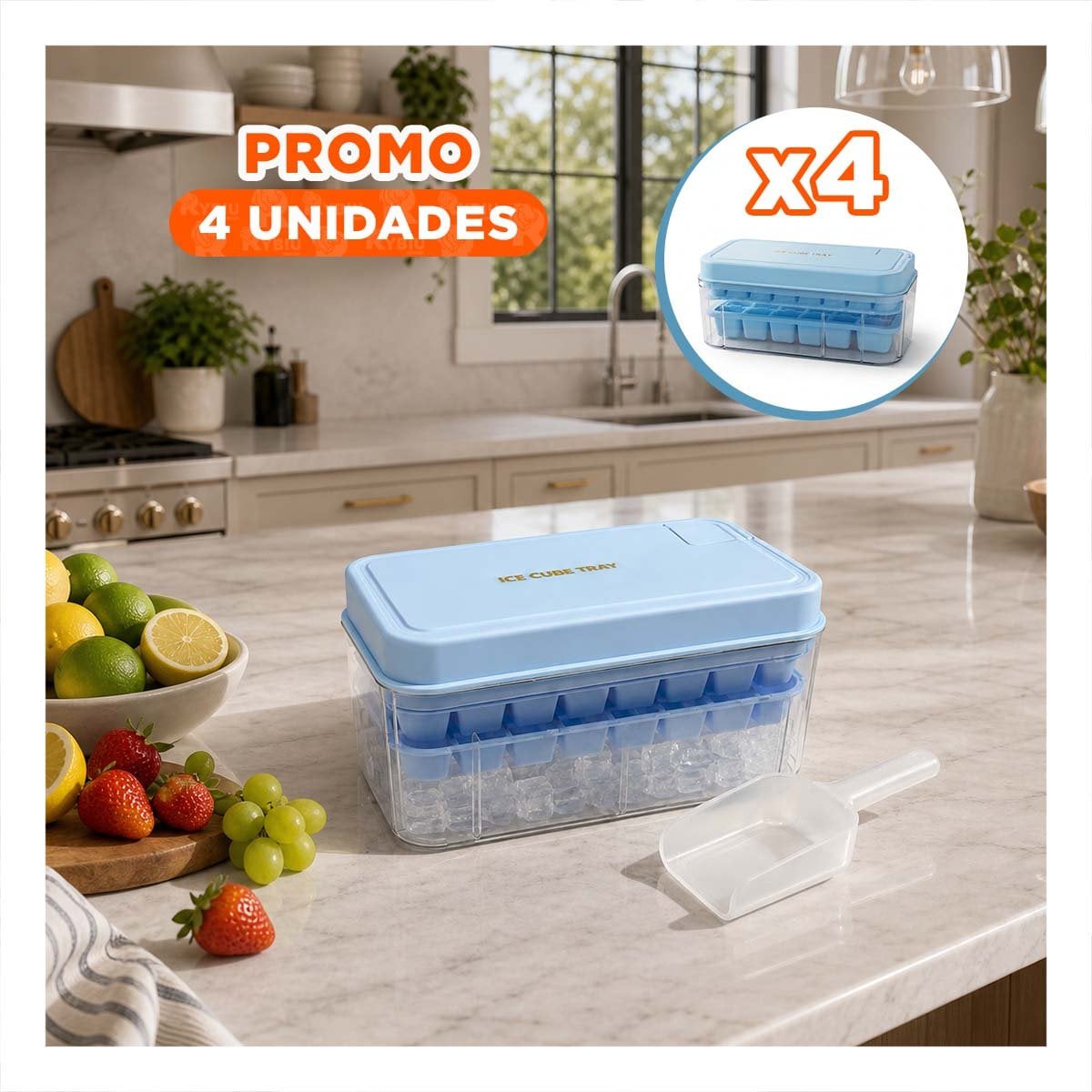 PACK4 BANDEJA PARA PREPARAR HIELO CON CUBOS CELESTE DE 2 BANDEJAS - 1
