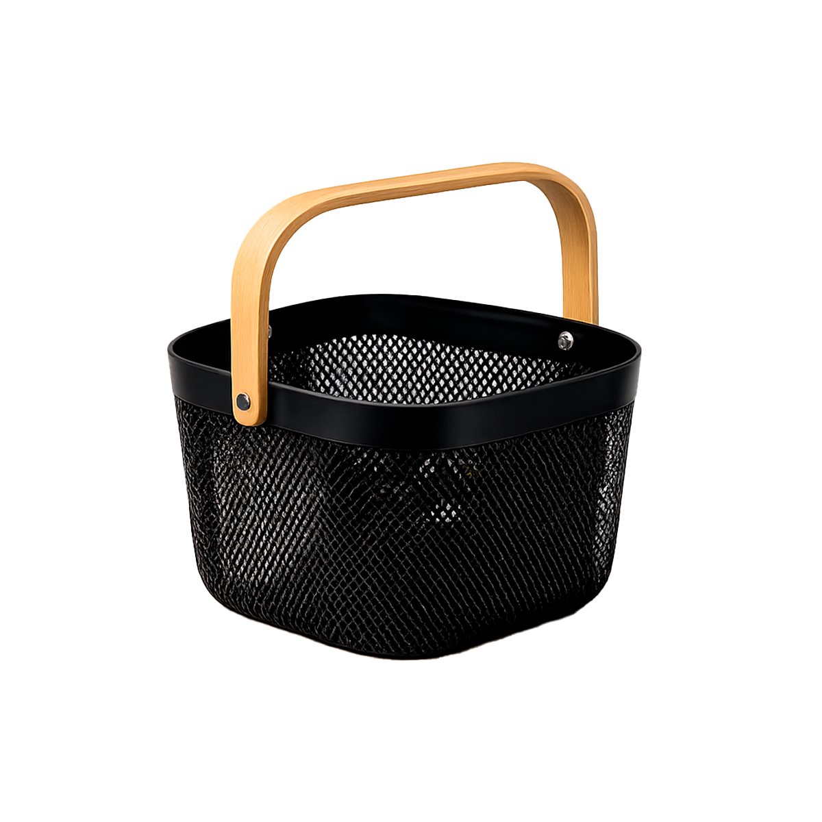 PACK2 ORGANIZADOR CUADRADO CON MALLA PLASTICO NEGRO ASA DE MADERA 20X20X14,5CM YREGALO STICKER - 2
