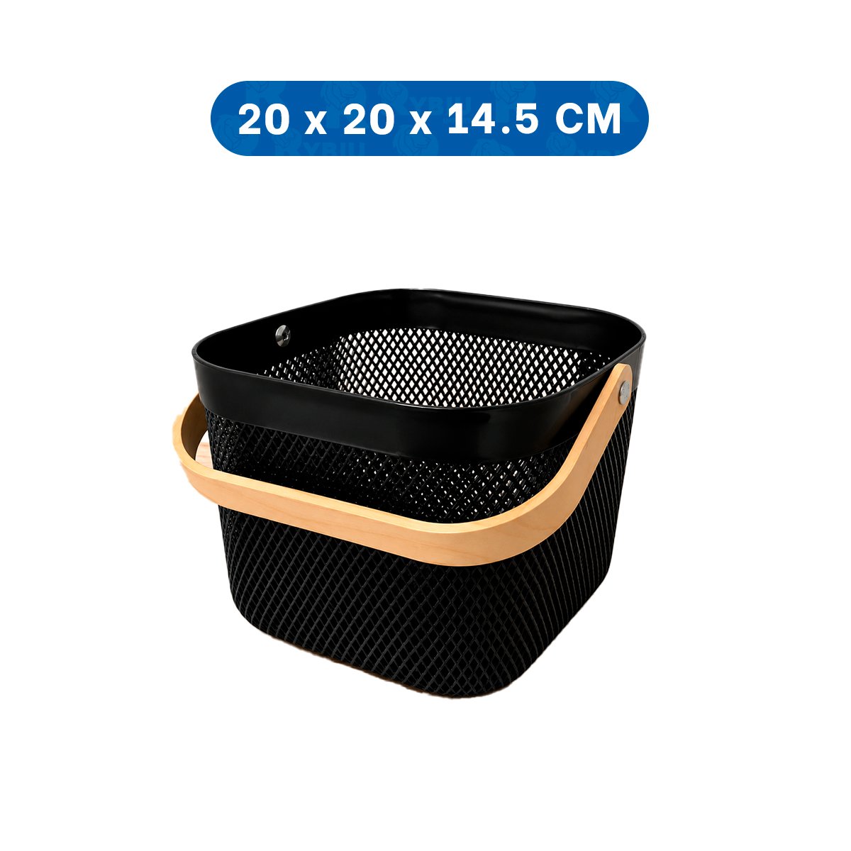 PACK2 ORGANIZADOR CUADRADO CON MALLA PLASTICO NEGRO ASA DE MADERA 20X20X14,5CM YREGALO STICKER - 4
