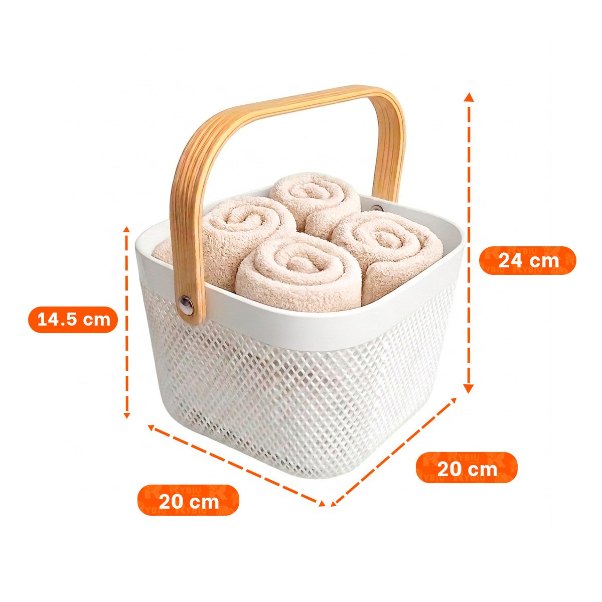 PACK2 CONTENEDOR PARA ORGANIZAR CUADRADO BLANCO 20X20X14,5CM CON ASA DE MADERA YPAPEL REGALO - 4