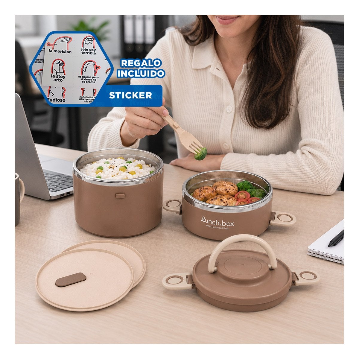 ENVASE PARA PREPARACIONES 1800 ML TERMO CIRCULAR DUO MARRON 1800 ML Y REGALO STICKER - 1