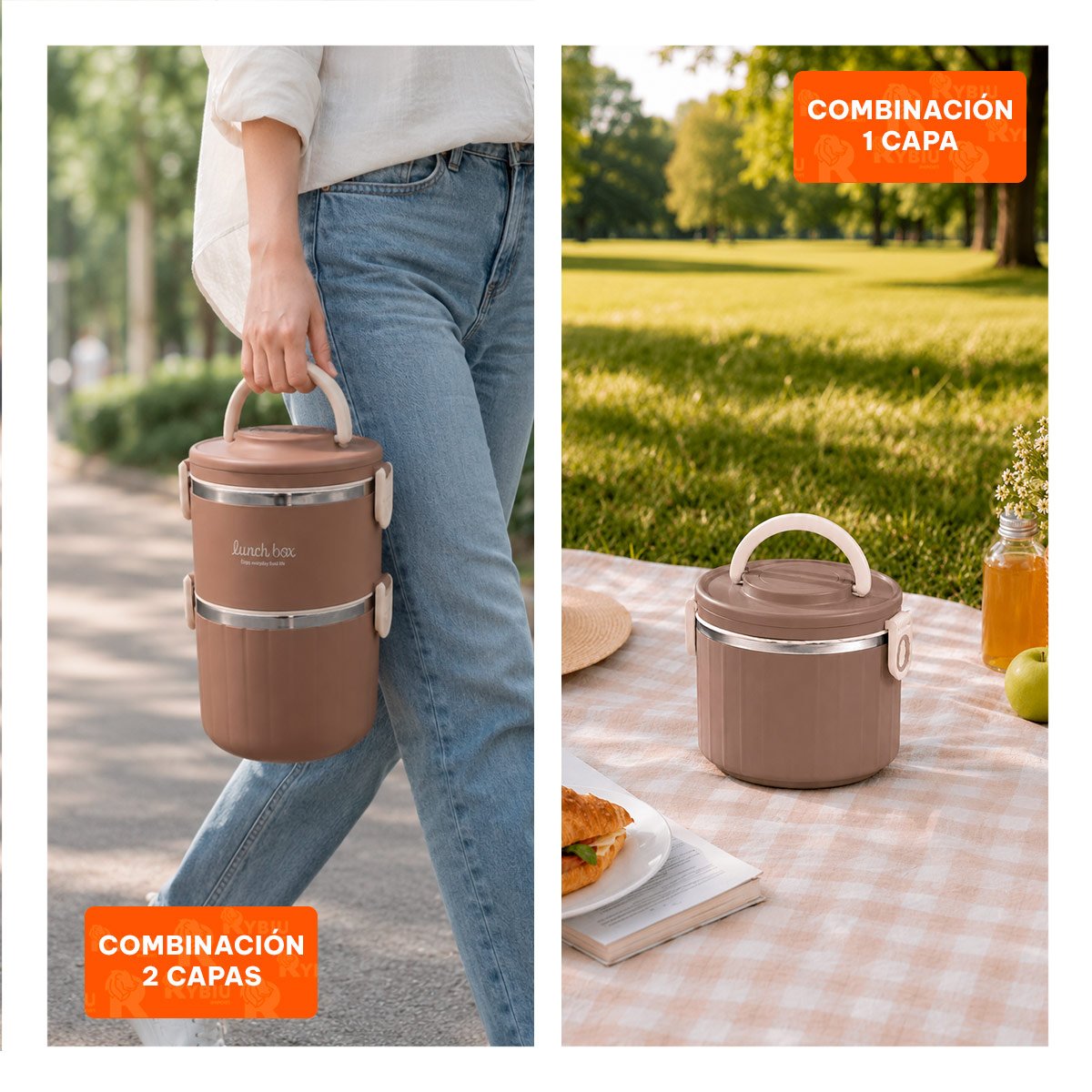 ENVASE PARA PREPARACIONES 1800 ML TERMO CIRCULAR DUO MARRON 1800 ML Y REGALO STICKER - 5