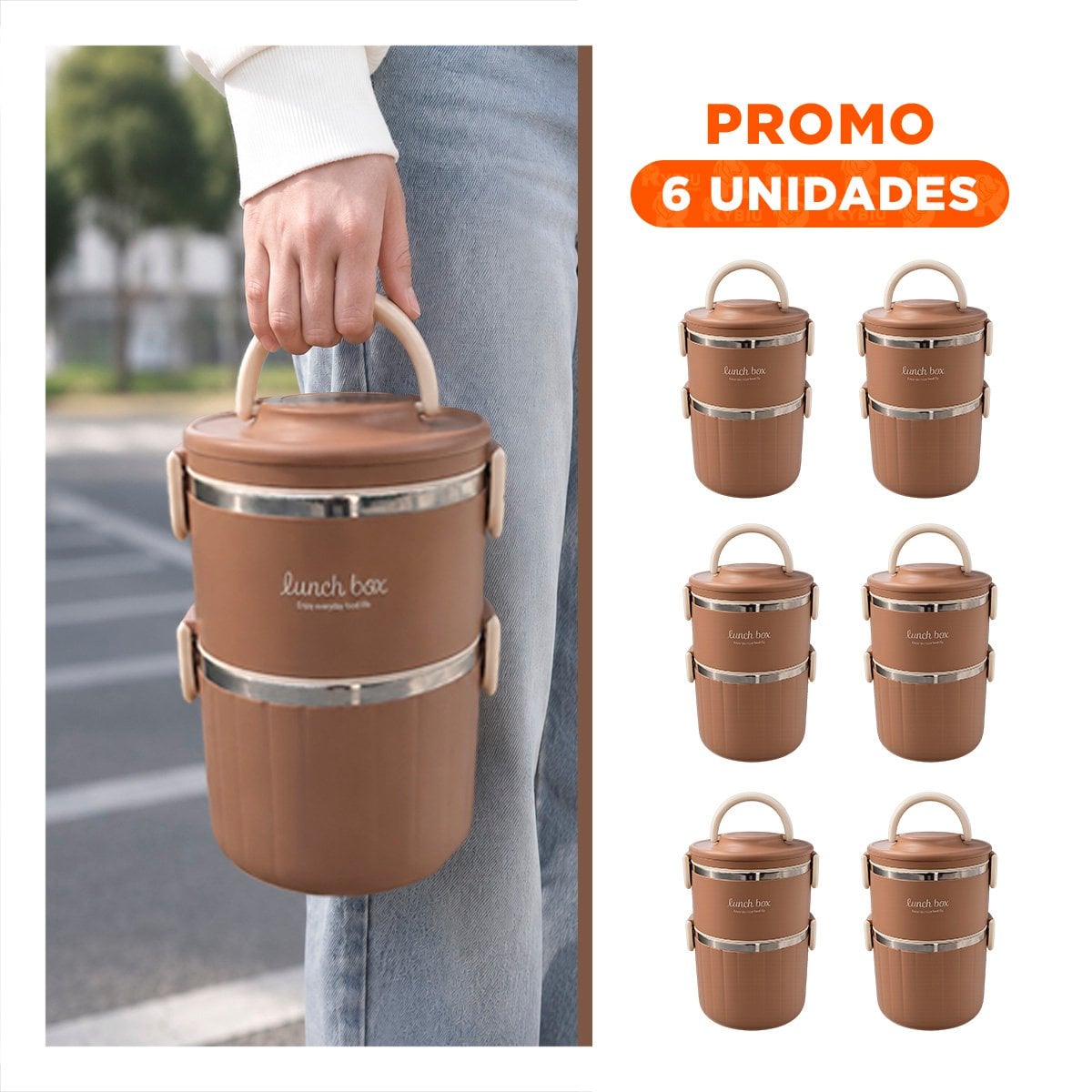 PACK6 RECIPIENTE PARA ORGANIZAR ALIMENTOS 1800 ML TERMO CIRCULAR DUO MARRON - 1