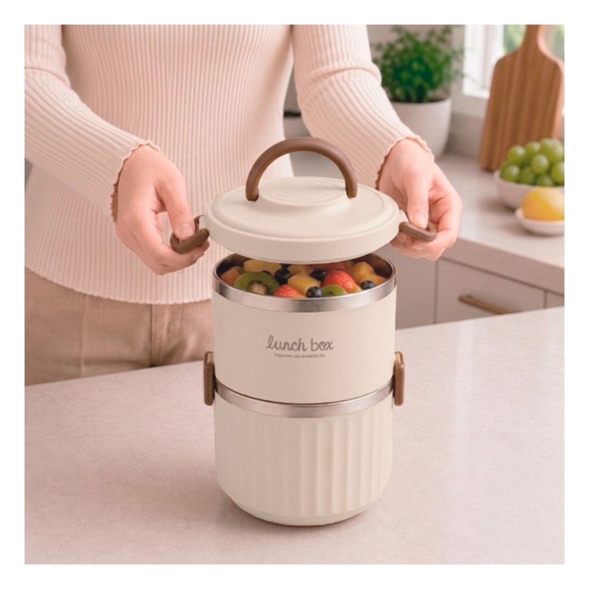 TAPER PARA SOBRAS DE COMIDA 1800 ML TERMO CIRCULAR DUOBEIGE Y POST IT - 2
