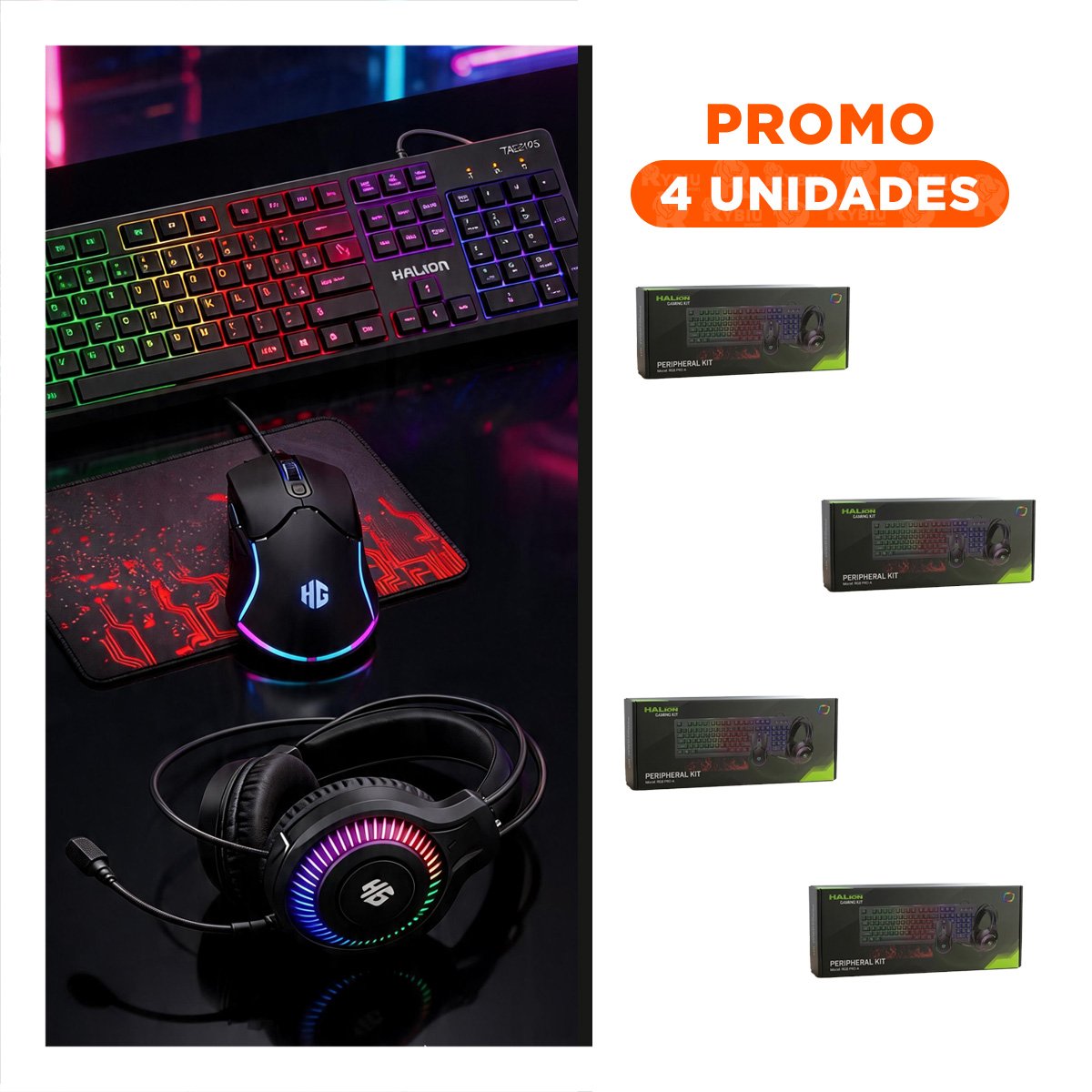 PACK4 EQUIPO GAMER MULTIFUNCIONAL COLOR NEGRO CON AUDIFONOS Y MOUSE YREGALO STICKER - 1