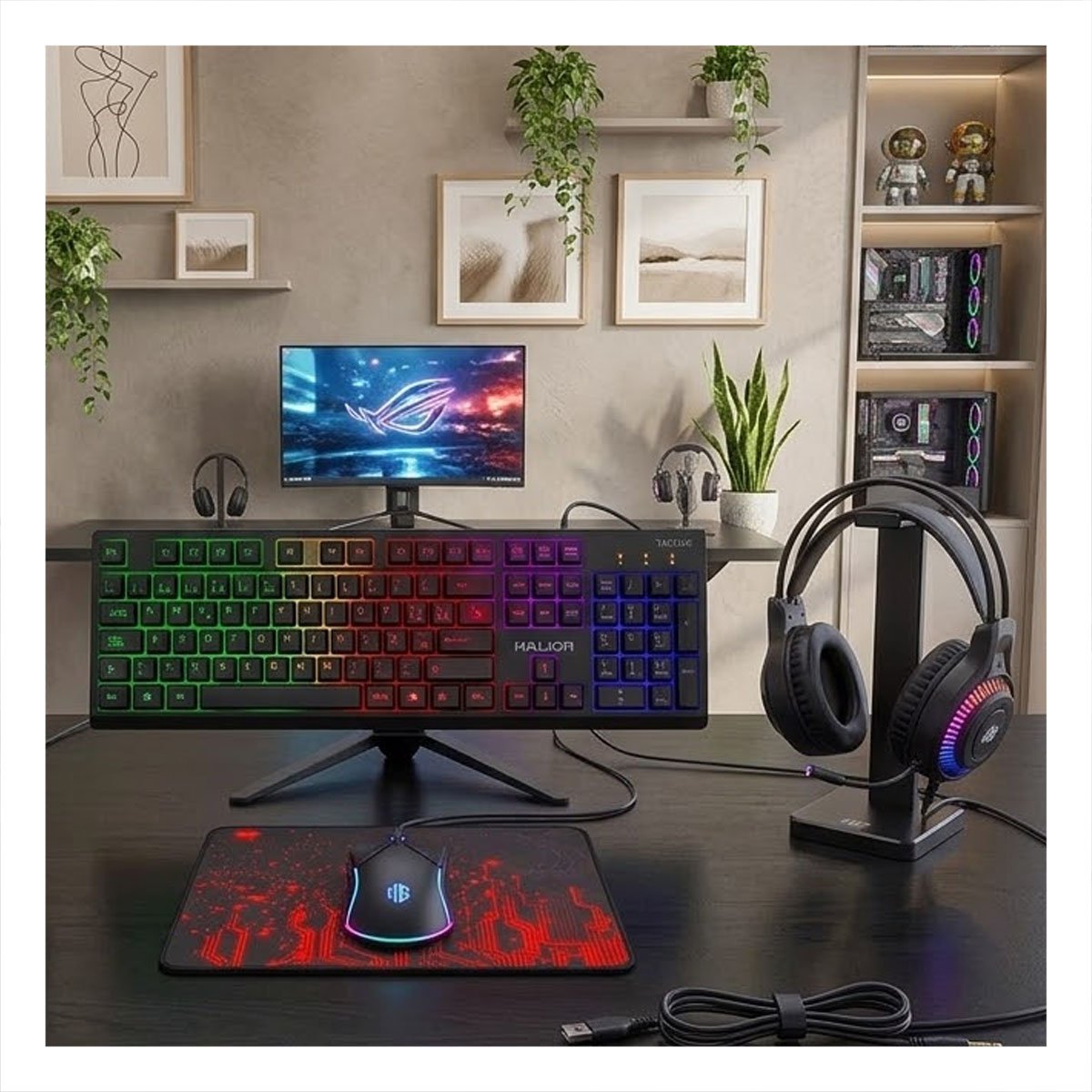 PACK4 EQUIPO GAMER MULTIFUNCIONAL COLOR NEGRO CON AUDIFONOS Y MOUSE YREGALO STICKER - 5