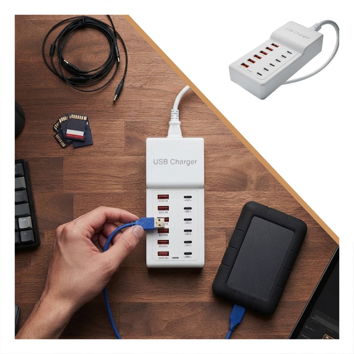 PACK6 ESTACION PORTATIL BLANCO PARA CARGA DE DISPOSITIVOS CON USB-C Y USB-A YREGALO STICKER - 2