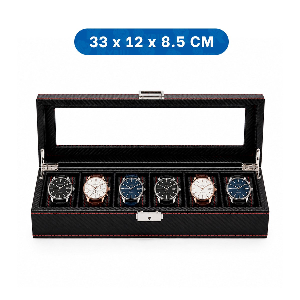 SOPORTE PARA 6 RELOJES CON INTERIOR ACOLCHADO NEGRO Y LIGAS REGALO - 4