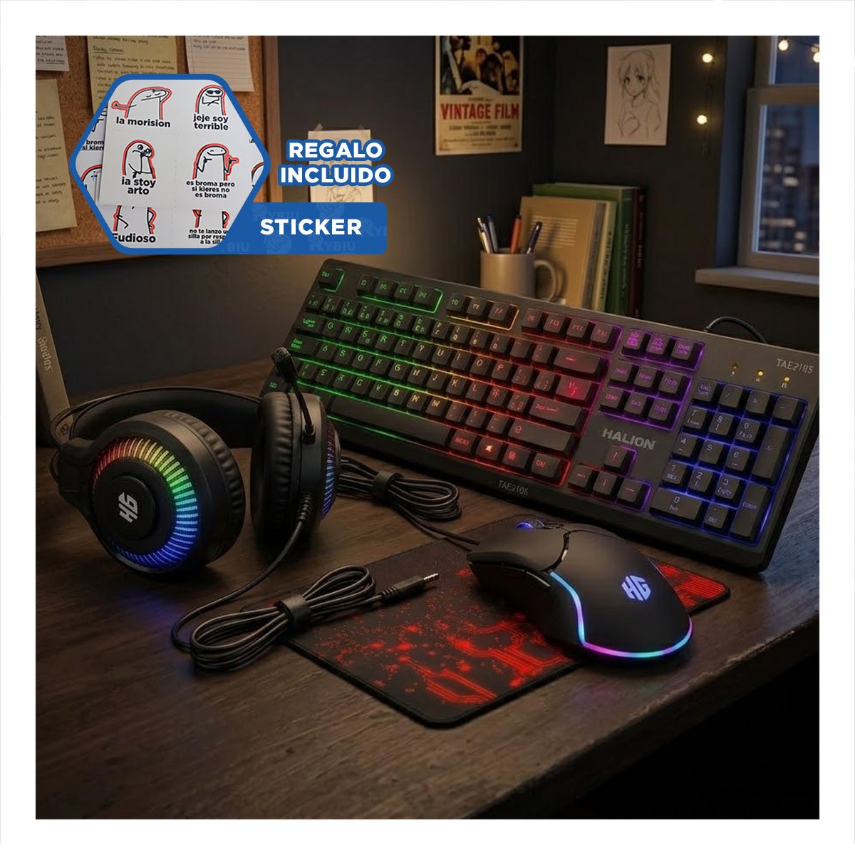 PACK PARA GAMERS COLOR NEGRO CON KIT DE ACCESORIOS DE JUEGO YREGALO STICKER - 1