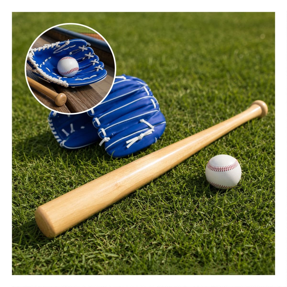PACK6 KIT PARA JUEGO DE BEISBOL COLOR AZUL CON BATE GUANTE Y PELOTA YPAPEL REGALO - 2